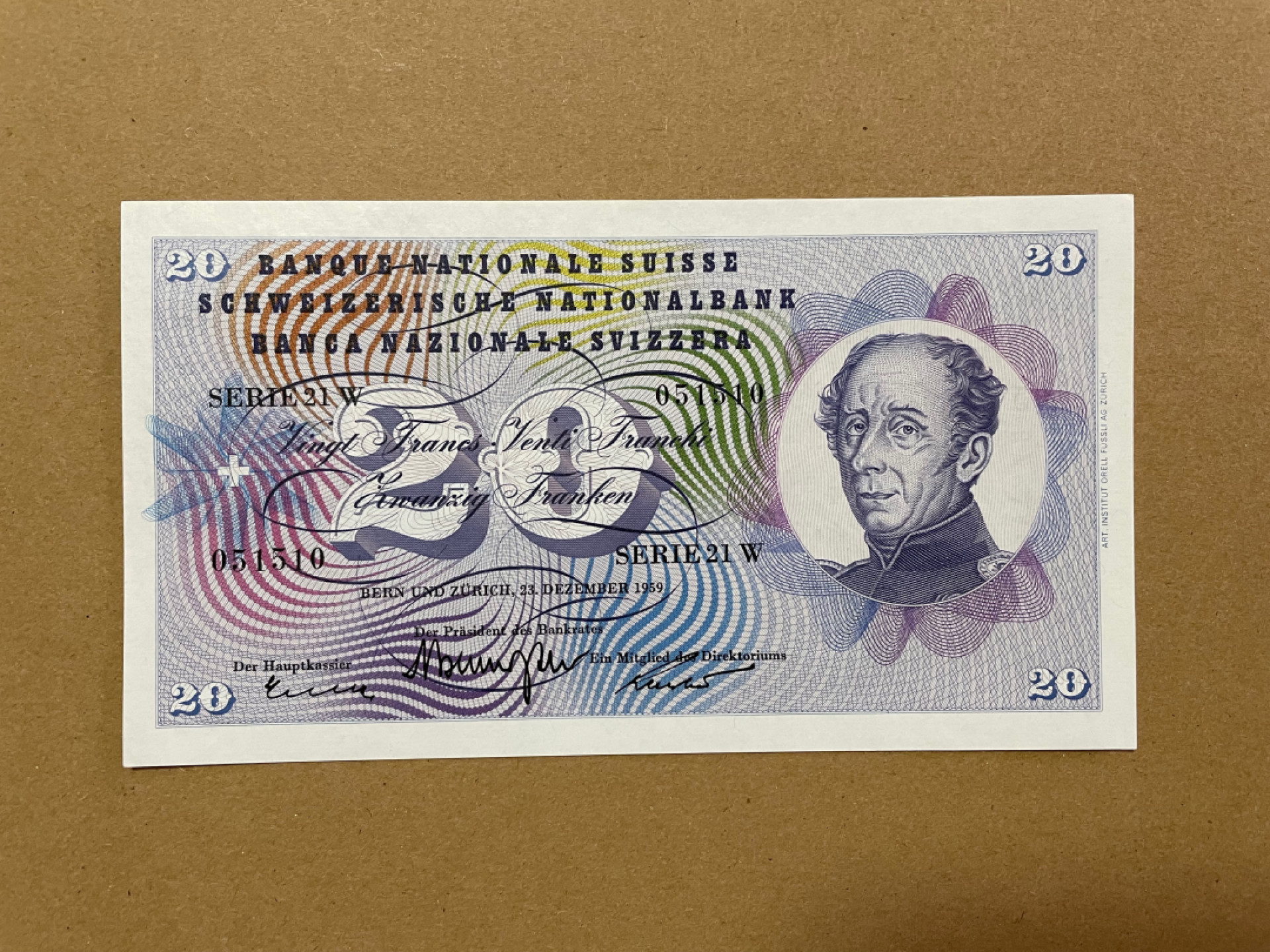 《张总收藏》36期—欧洲精品 瑞士20法郎 UNC 1959年