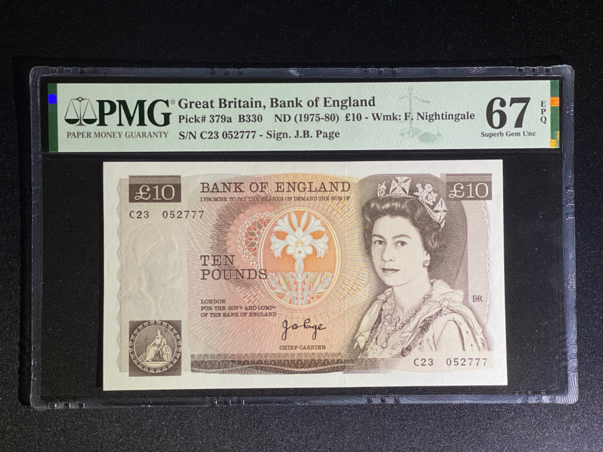 《张总收藏》36期—欧洲精品 英格兰10镑 PMG67E D序列 P-379a 777首签豹子号
