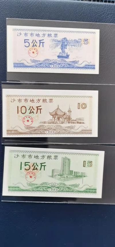 精品票证拍场 - 沙市市地方粮票，湖北省沙市地方粮票一套三张，1989年发行，全新品相