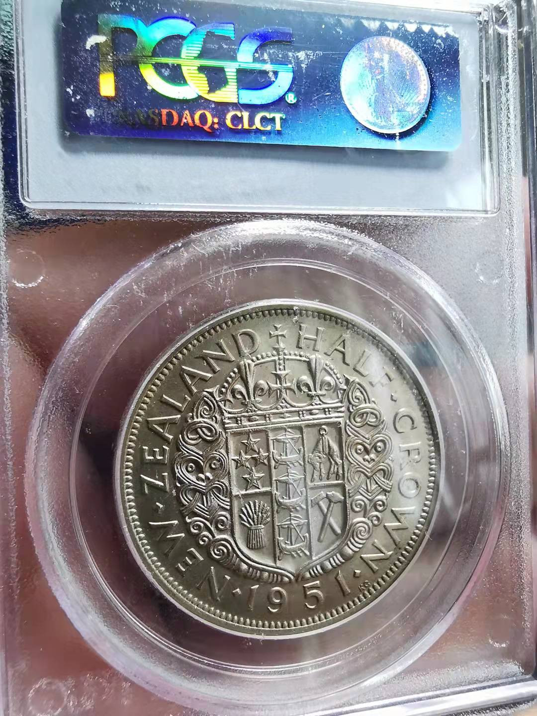 凡希社世界钱币微拍副品交流自动拍专场三 1951新西兰乔六半克朗PCGS-MS64