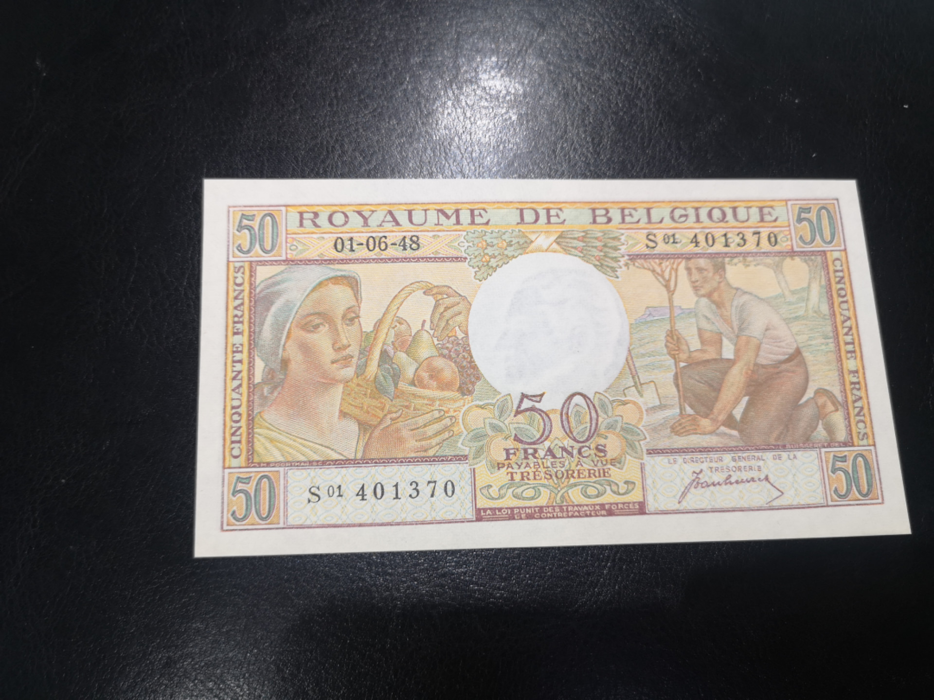 《外钞收藏家》第一百二十八期拍卖 1948年尼德兰 比利时王国50法郎 全新UNC