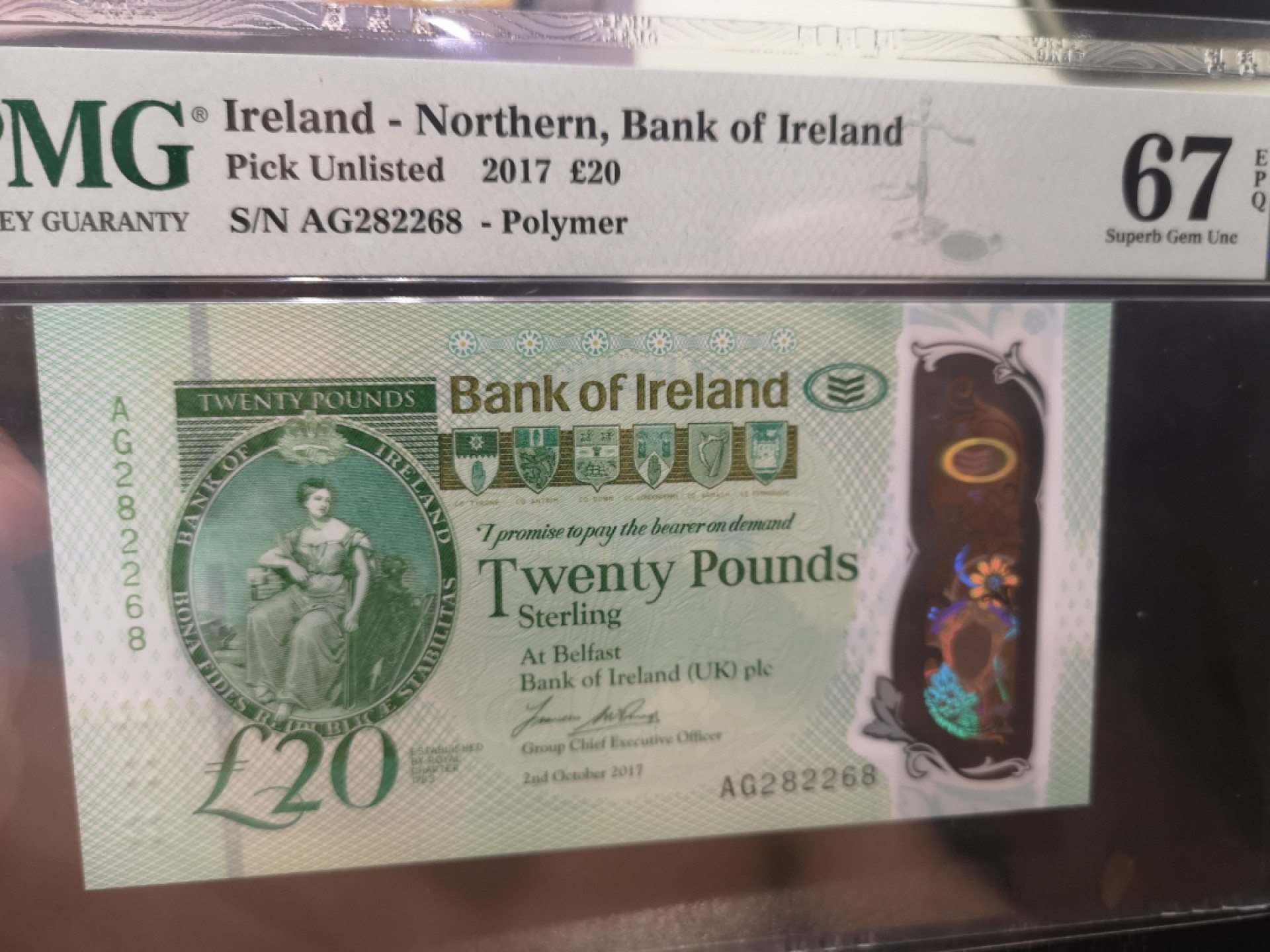 《外钞收藏家》第一百二十八期拍卖 2017年北爱尔兰 20镑 PMG67 无47尾8