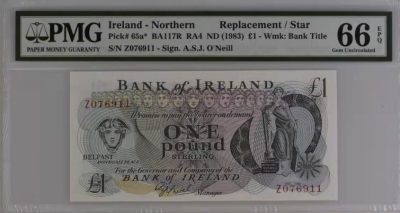 《粵典收藏》精品收藏第二十四期 - 北爱尔兰1983年1镑稀珍补号PMG66
