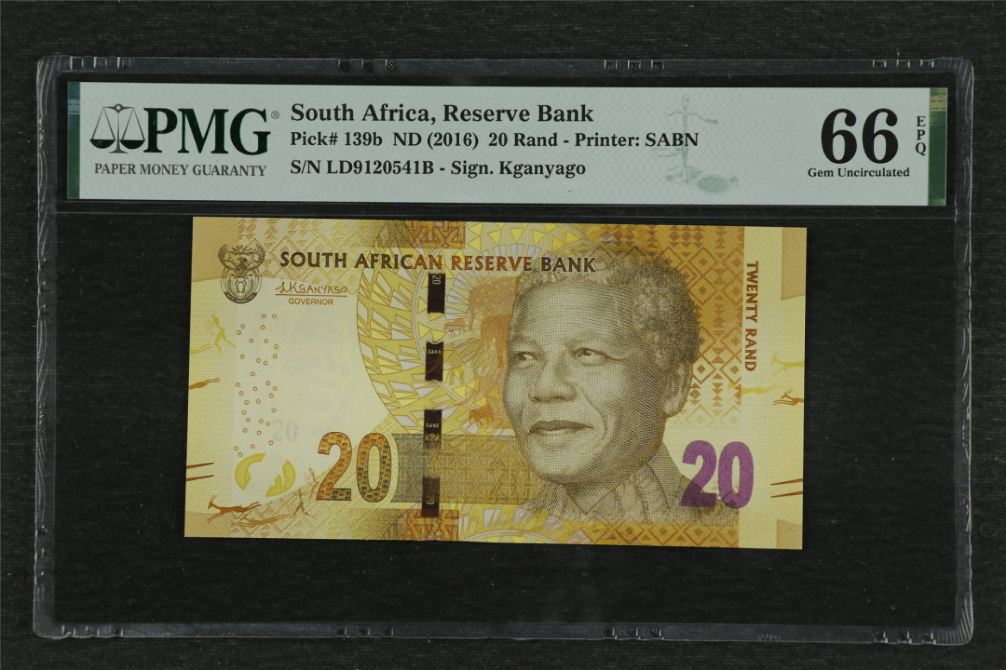 亘邦收藏 第85期（共86项） 2016年 南非 20Rands LD9120541B PMG 66EPQ