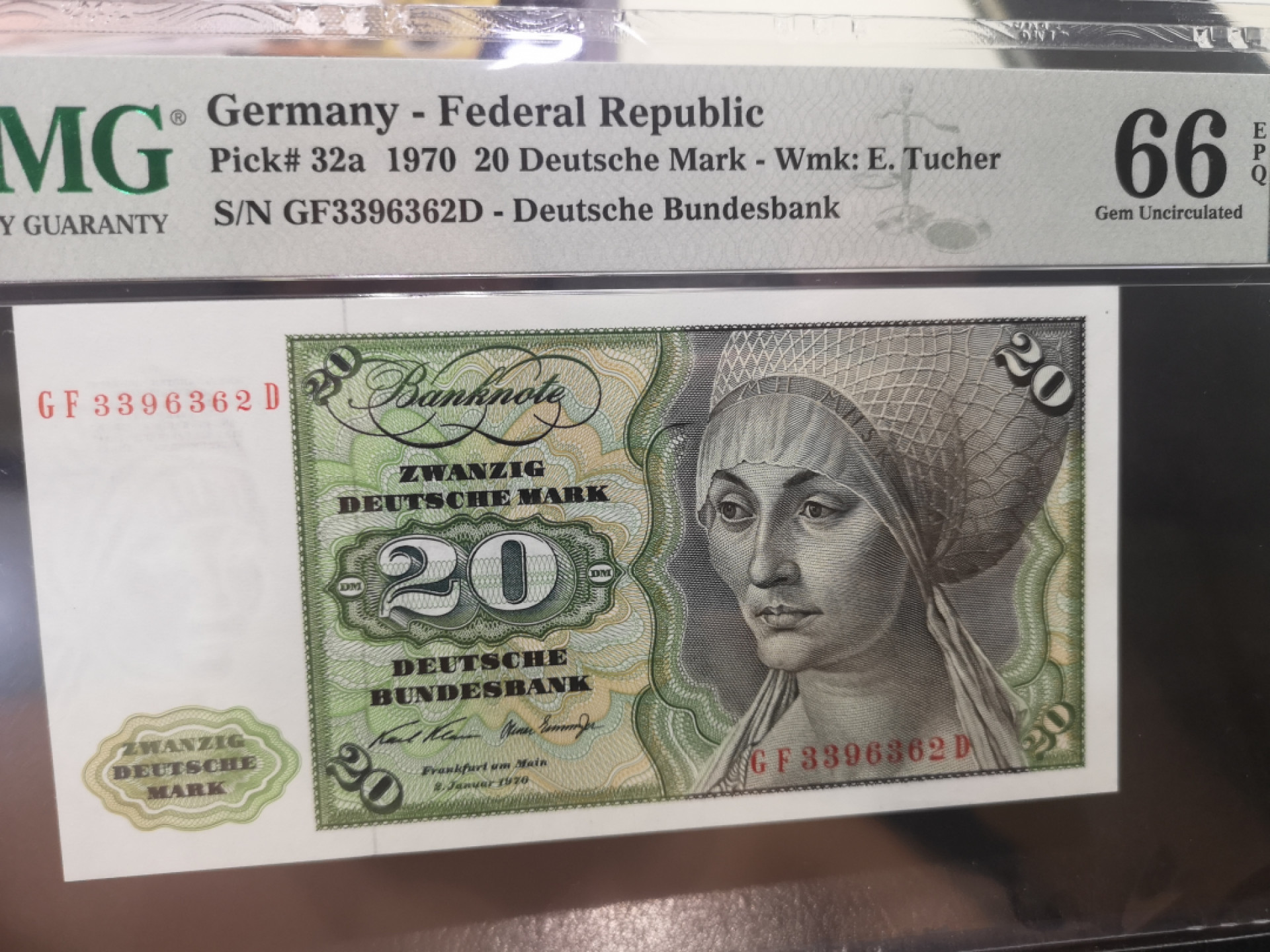 《外钞收藏家》第一百二十八期拍卖 1970年西德20马克 PMG66