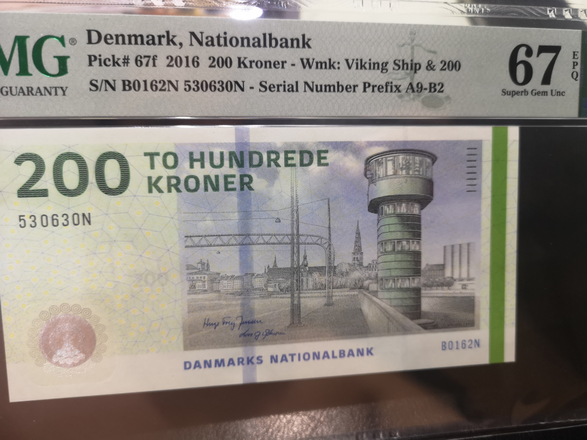 《外钞收藏家》第一百二十八期拍卖 2016年丹麦桥版 200克朗  PMG67