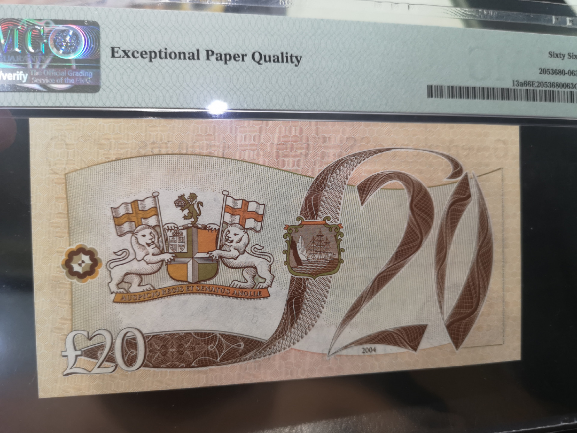 《外钞收藏家》第一百二十八期拍卖 2004年圣赫勒拿岛 20镑 A/1冠 靓号 PMG66