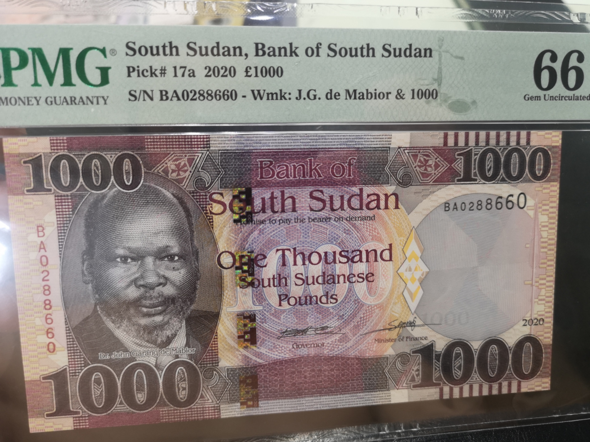 《外钞收藏家》第一百二十八期拍卖 2020年南苏丹1000 PMG66