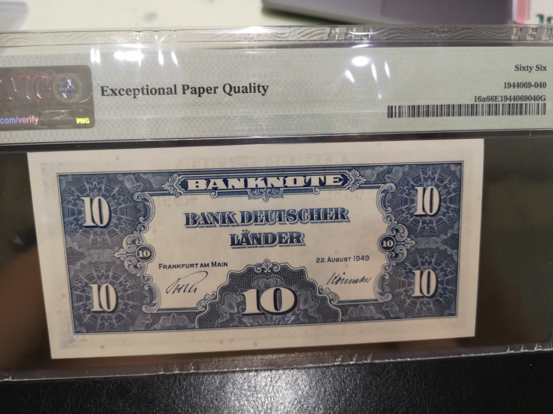 《外钞收藏家》第一百二十八期拍卖 1949年联邦德国10马克 PMG66