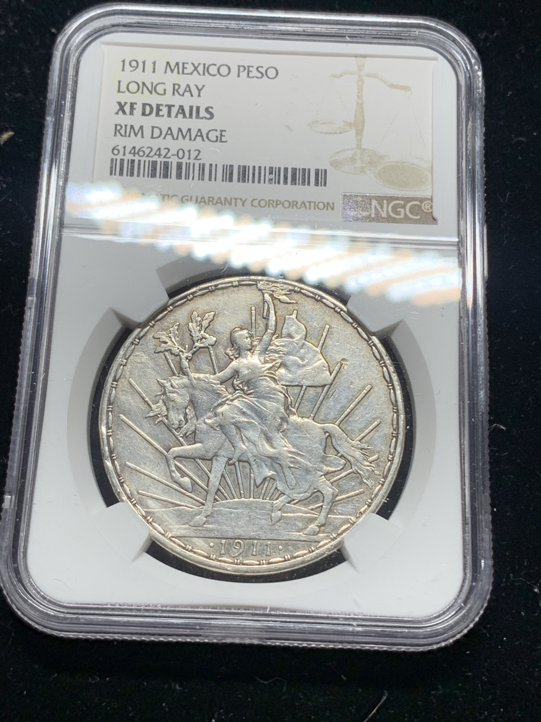 《竞宝斋》钱币微拍-第5场（0佣金包邮） 热门品种 NGC评级 墨西哥 骑马鹰洋 1911年  1比索银币