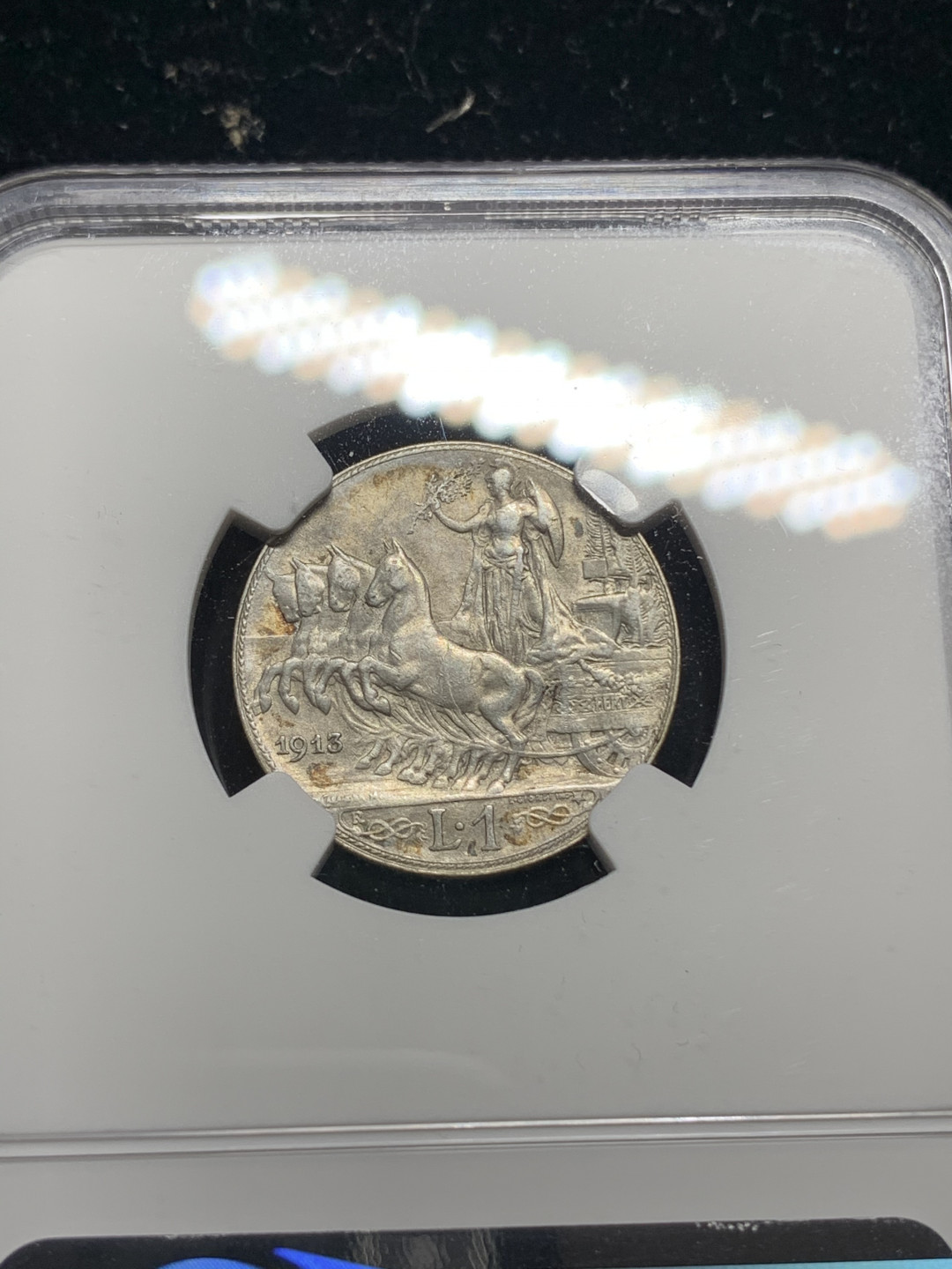 《竞宝斋》钱币微拍-第5场（0佣金包邮） 意大利 1913年R 圈版马车 1里拉 银币