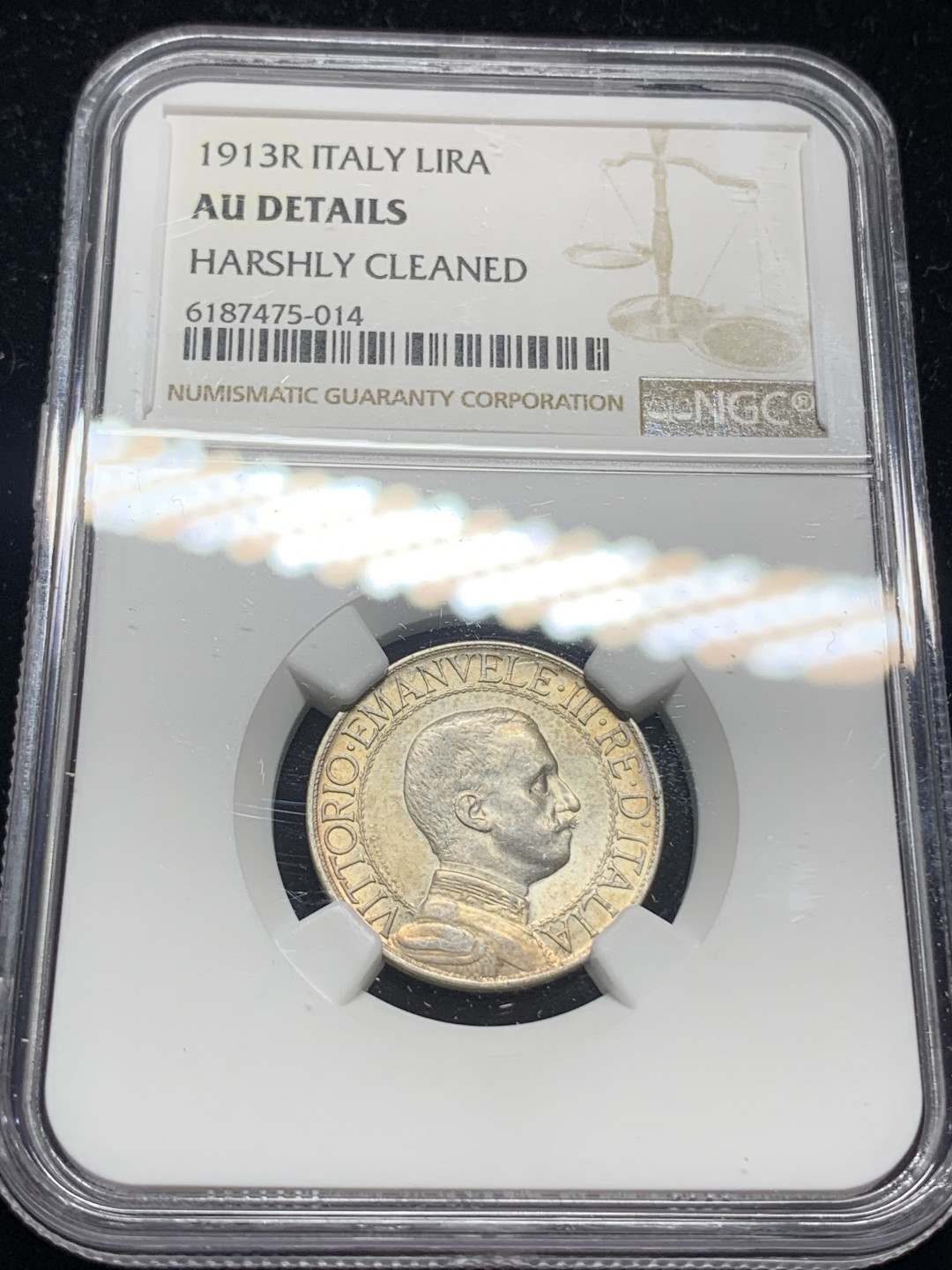 《竞宝斋》钱币微拍-第5场（0佣金包邮） 意大利 1913年R 圈版马车 1里拉 银币