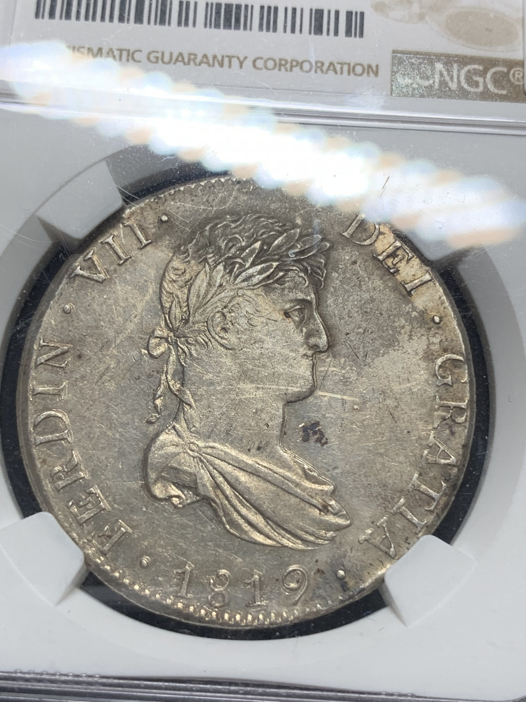 《竞宝斋》钱币微拍-第5场（0佣金包邮） 墨西哥 费迪南七世  1819 mo  au  8R 大银币  光度很好