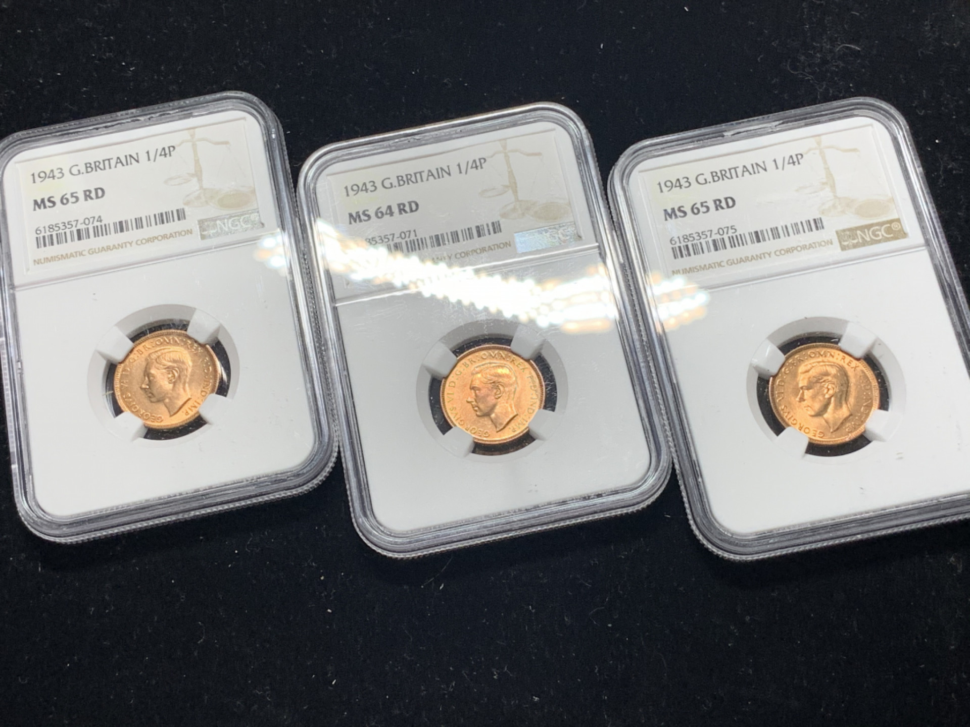 《竞宝斋》钱币微拍-第5场（0佣金包邮） MGC-MS64-65 英国1943年 乔六法新 3枚一起