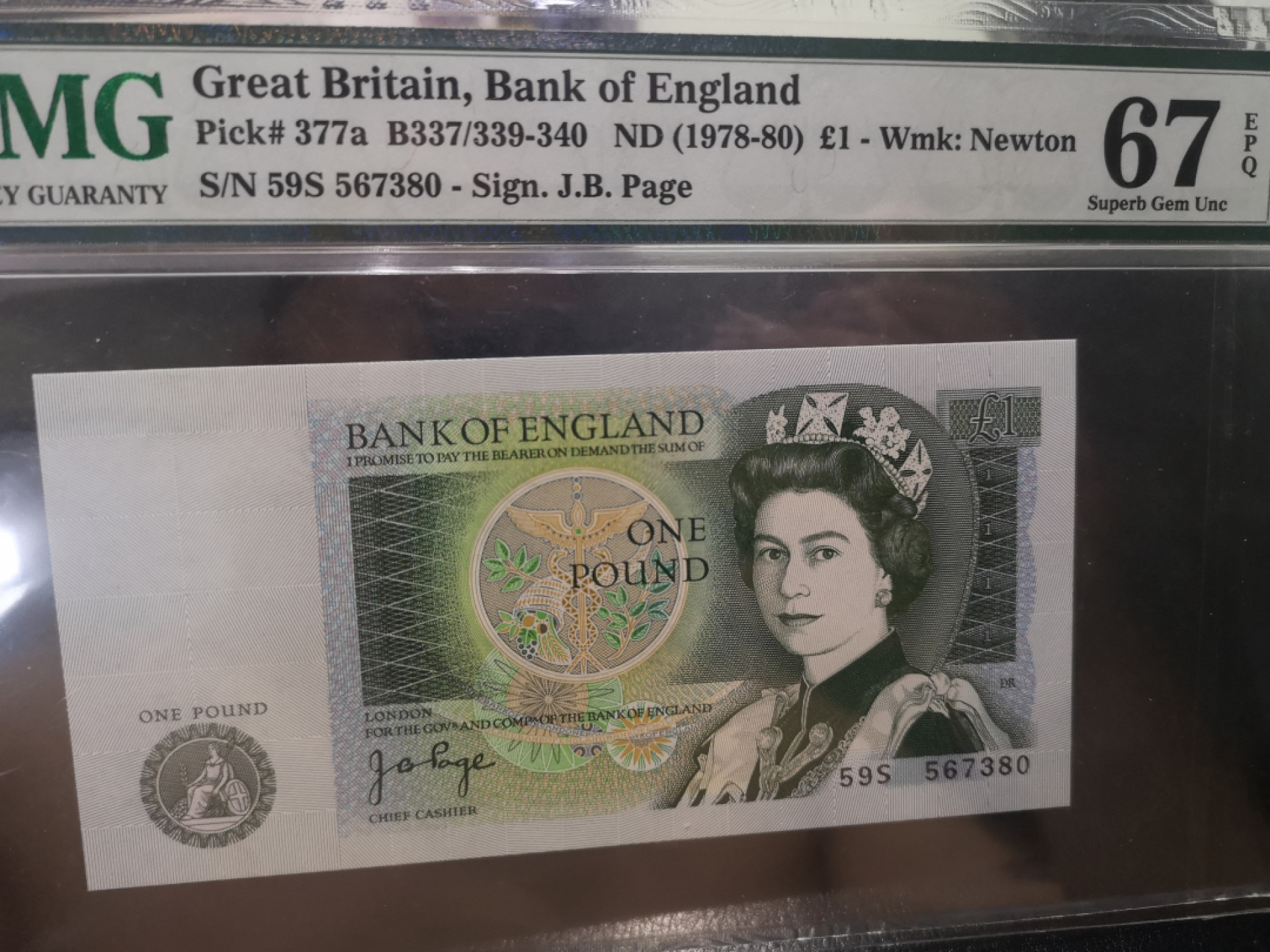 《外钞收藏家》第一百二十八期拍卖 1978-80年 D序列1镑 PMG67