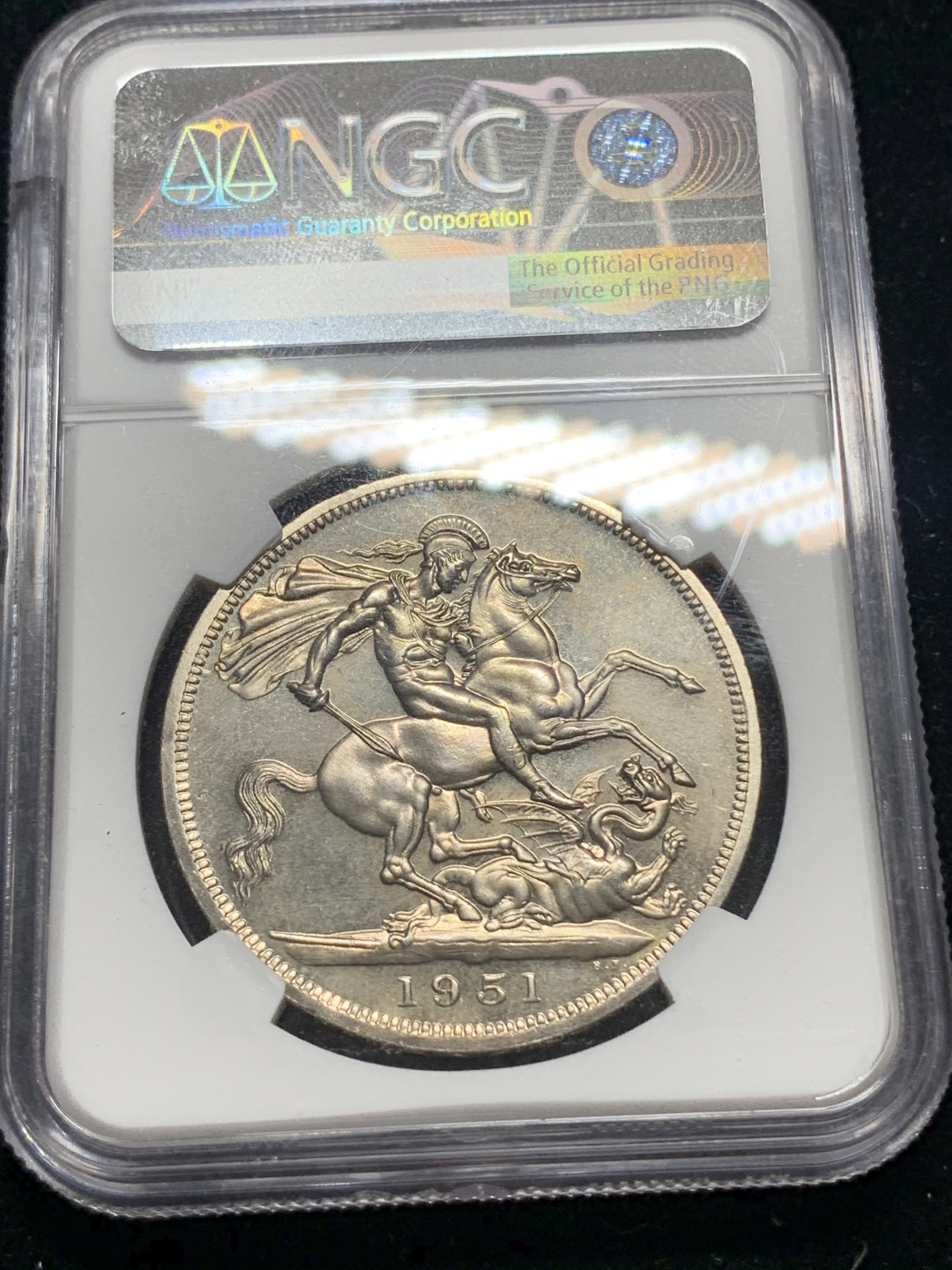 《竞宝斋》钱币微拍-第5场（0佣金包邮） NGC PL64 英国 1951年 镍马剑克朗 带原盒