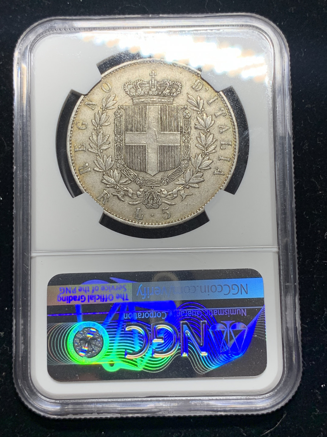 《竞宝斋》钱币微拍-第5场（0佣金包邮） NGC AU53 意大利 1876年 5里拉 大银币