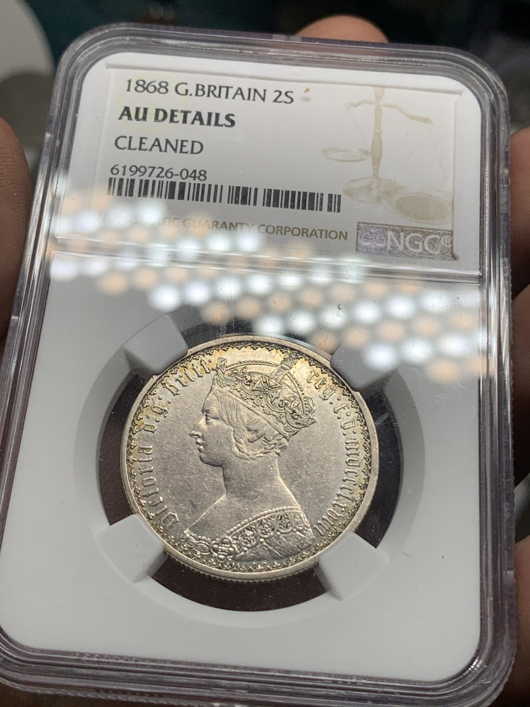 《竞宝斋》钱币微拍-第5场（0佣金包邮） NGC 细节评级 英国 1868年 哥特体弗洛林银币 磨损较少，非常见年份