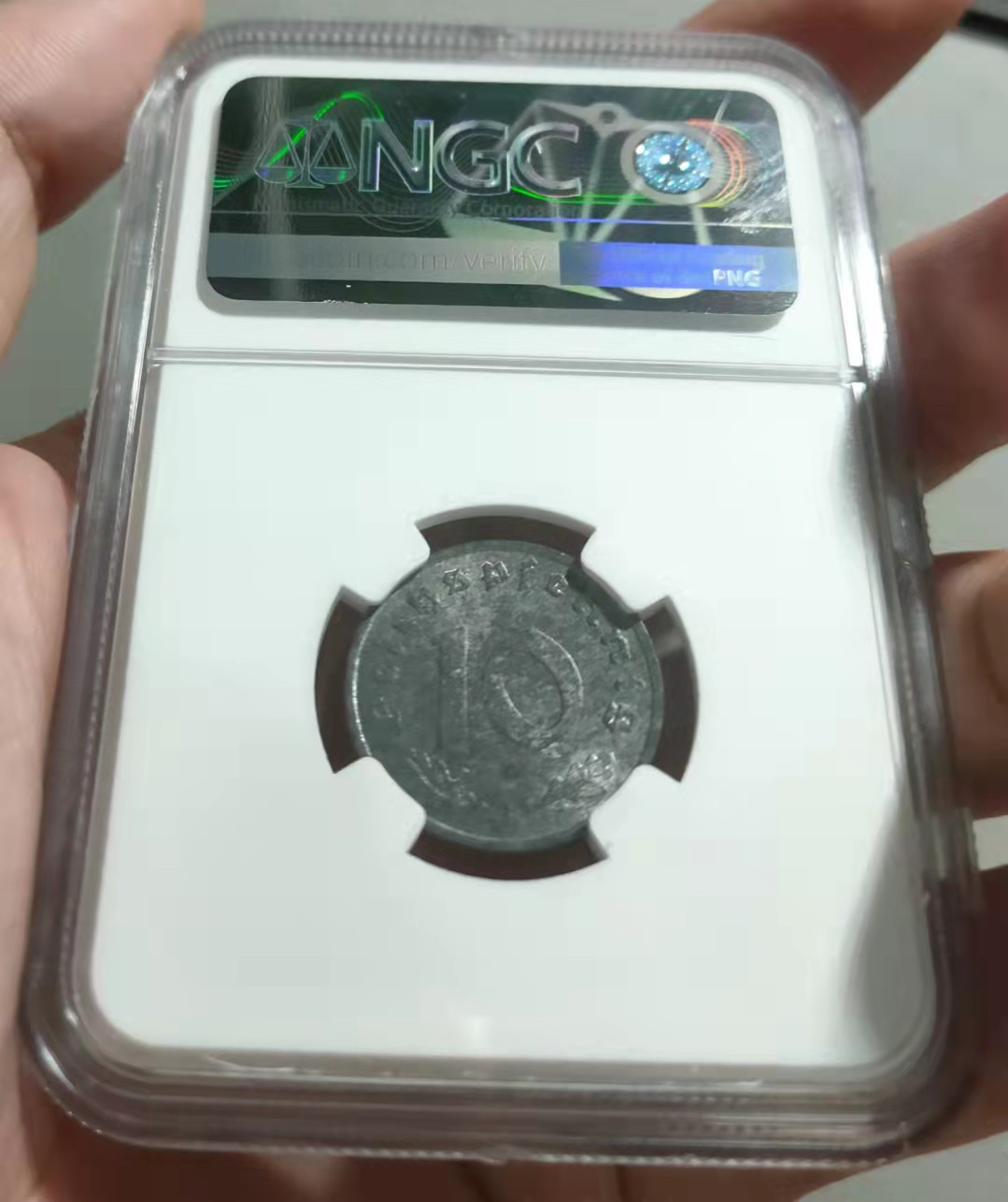 萌新换藏拍卖一 ngc ms62 盟军占领德国拔毛鹰10芬尼锌币（出分不易）