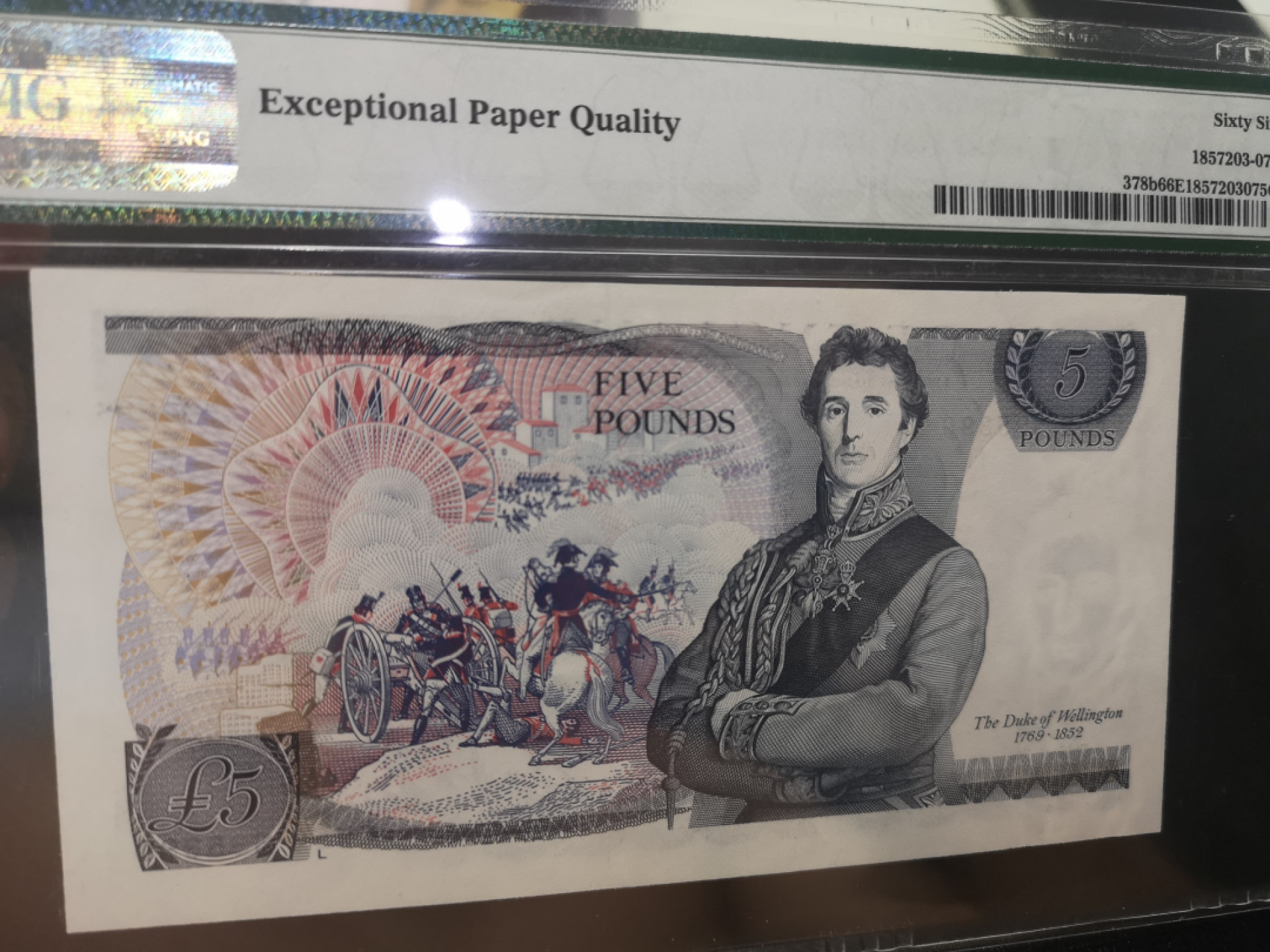 《外钞收藏家》第一百二十八期拍卖 1973-80年 D序列5镑 PMG66 单雕