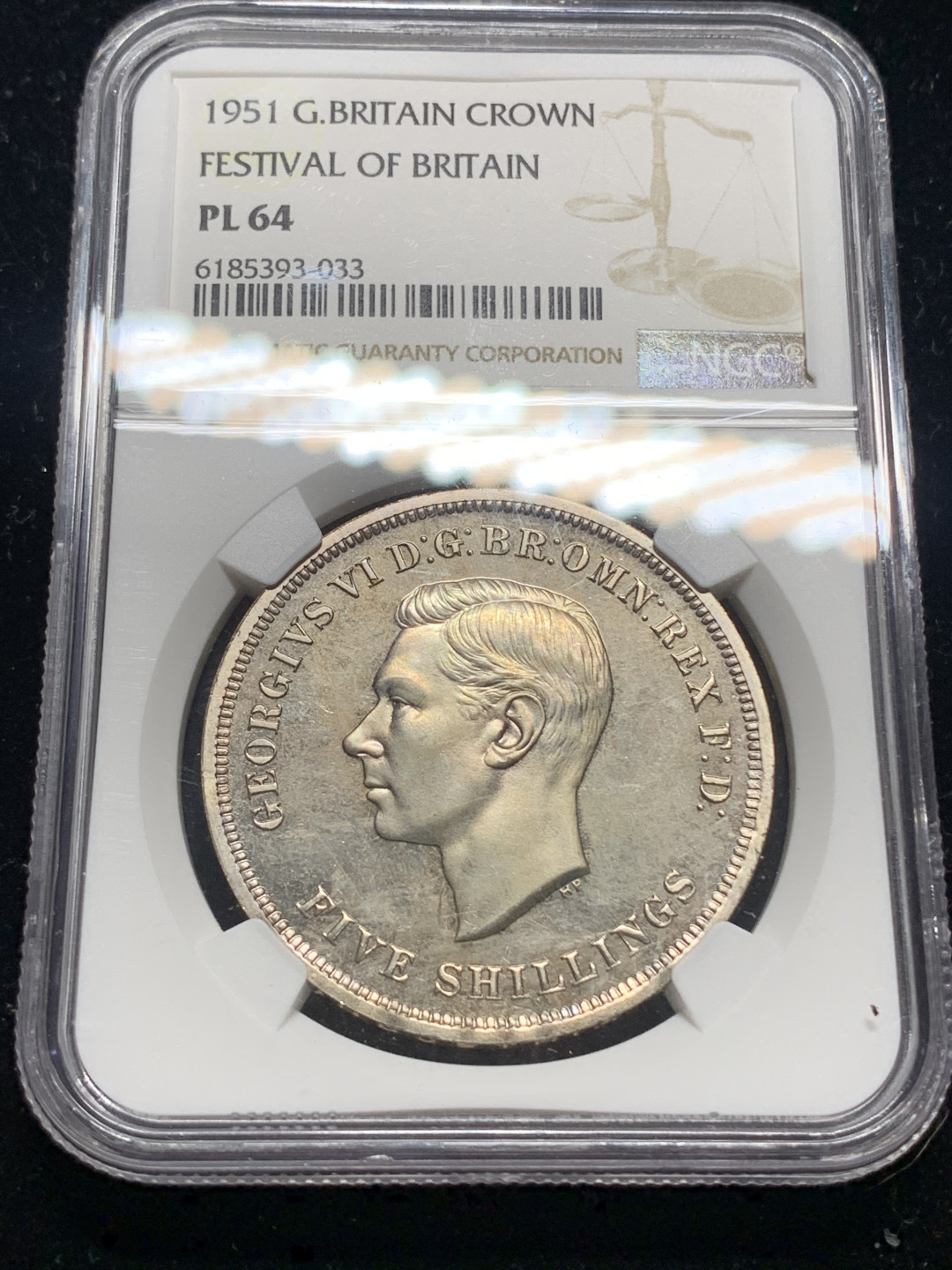 《竞宝斋》钱币微拍-第5场（0佣金包邮） NGC PL64 英国 1951年 镍马剑克朗 带原盒