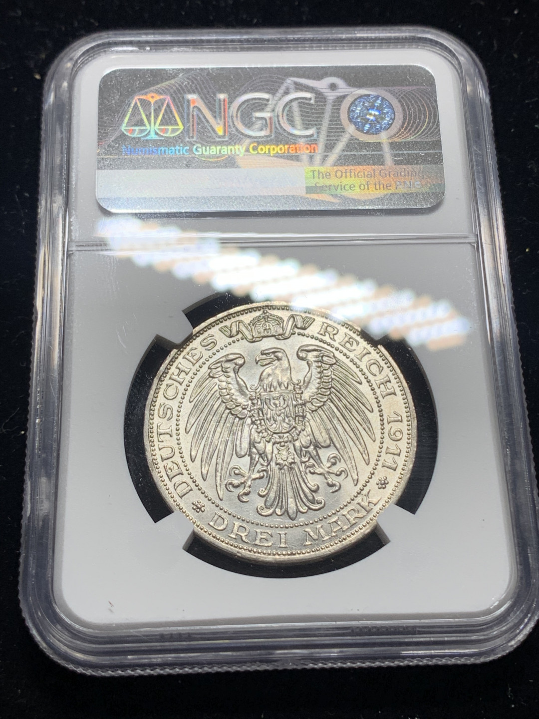 《竞宝斋》钱币微拍-第5场（0佣金包邮） NGC-MS63 德国普鲁士1911年  A版布  莱斯劳大学  3马克银币