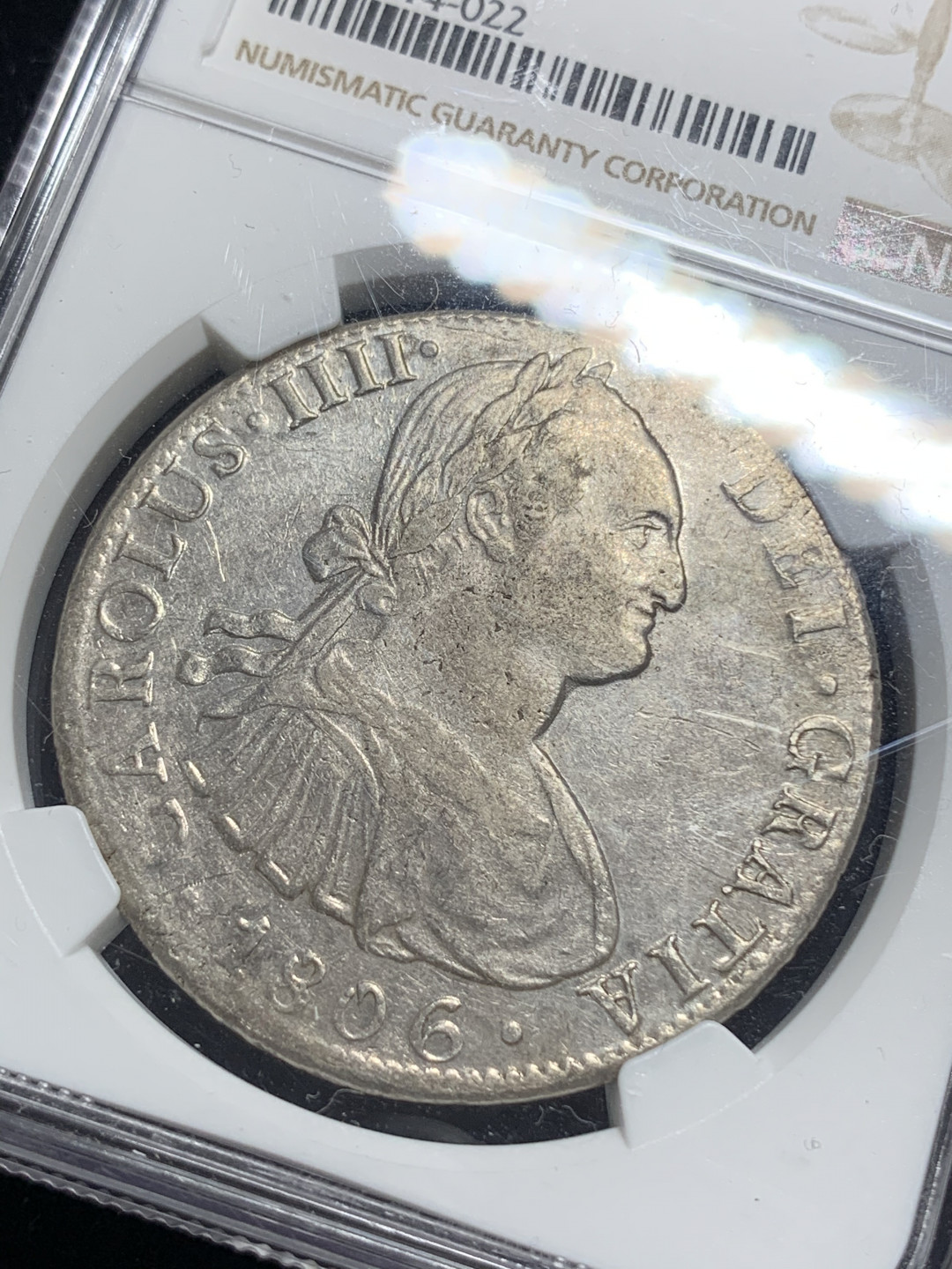 《竞宝斋》钱币微拍-第5场（0佣金包邮） NGC au53 原味好品  墨西哥 卡洛斯四世  1806 mo   8R大银币