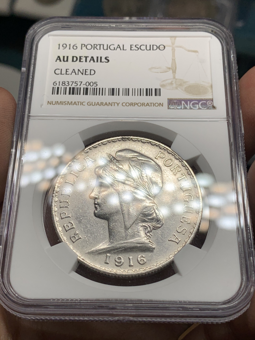 《竞宝斋》钱币微拍-第5场（0佣金包邮） NGC 评级 葡萄牙 谷物女神 1埃斯库多 大银币 整体磨损较少
