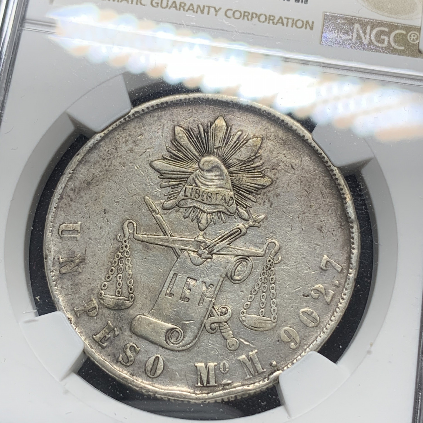 《竞宝斋》钱币微拍-第5场（0佣金包邮） NGC-AU原味难上分 墨西哥 天平鹰洋  1873 MO 1比索银币