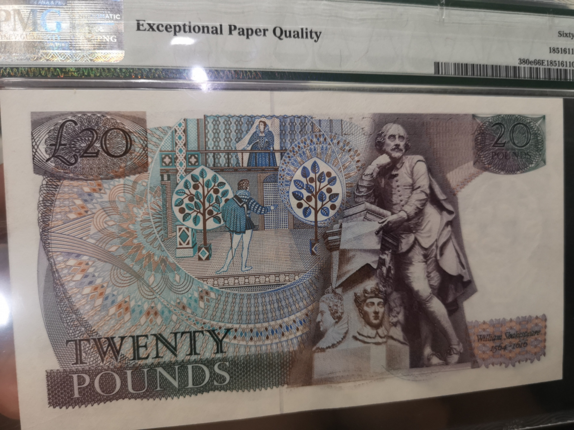 《外钞收藏家》第一百二十八期拍卖 1988-91年 D序列20镑 PMG66 无47 莎翁水印