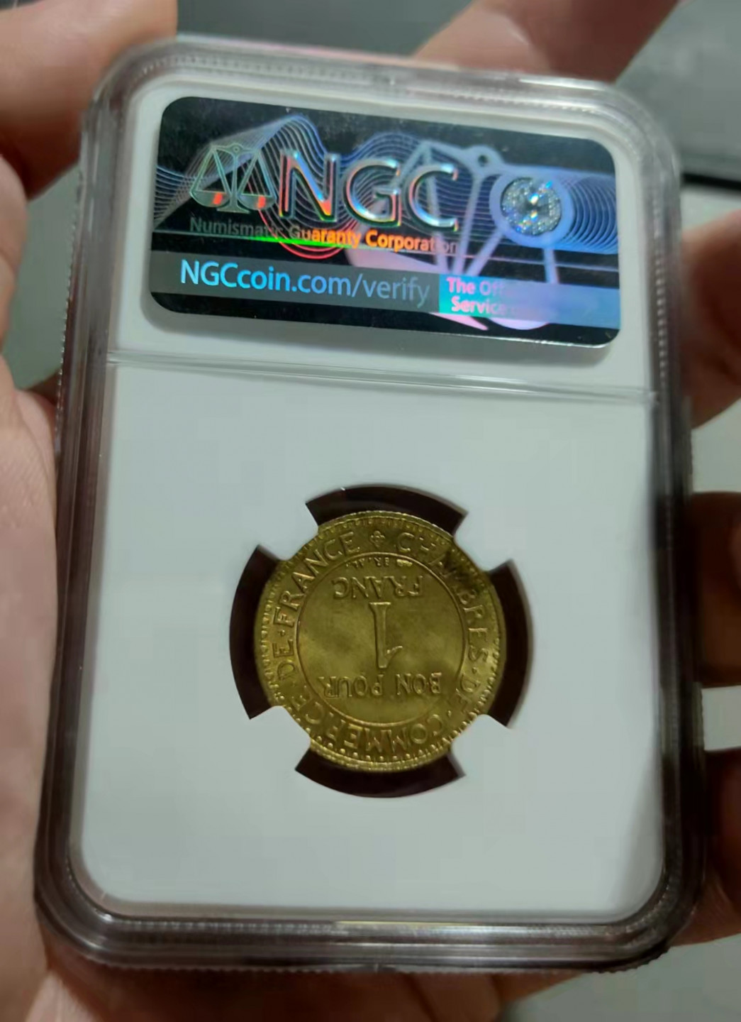 萌新换藏拍卖一 ngc ms64 法国1922年商业1法郎黄铜币
