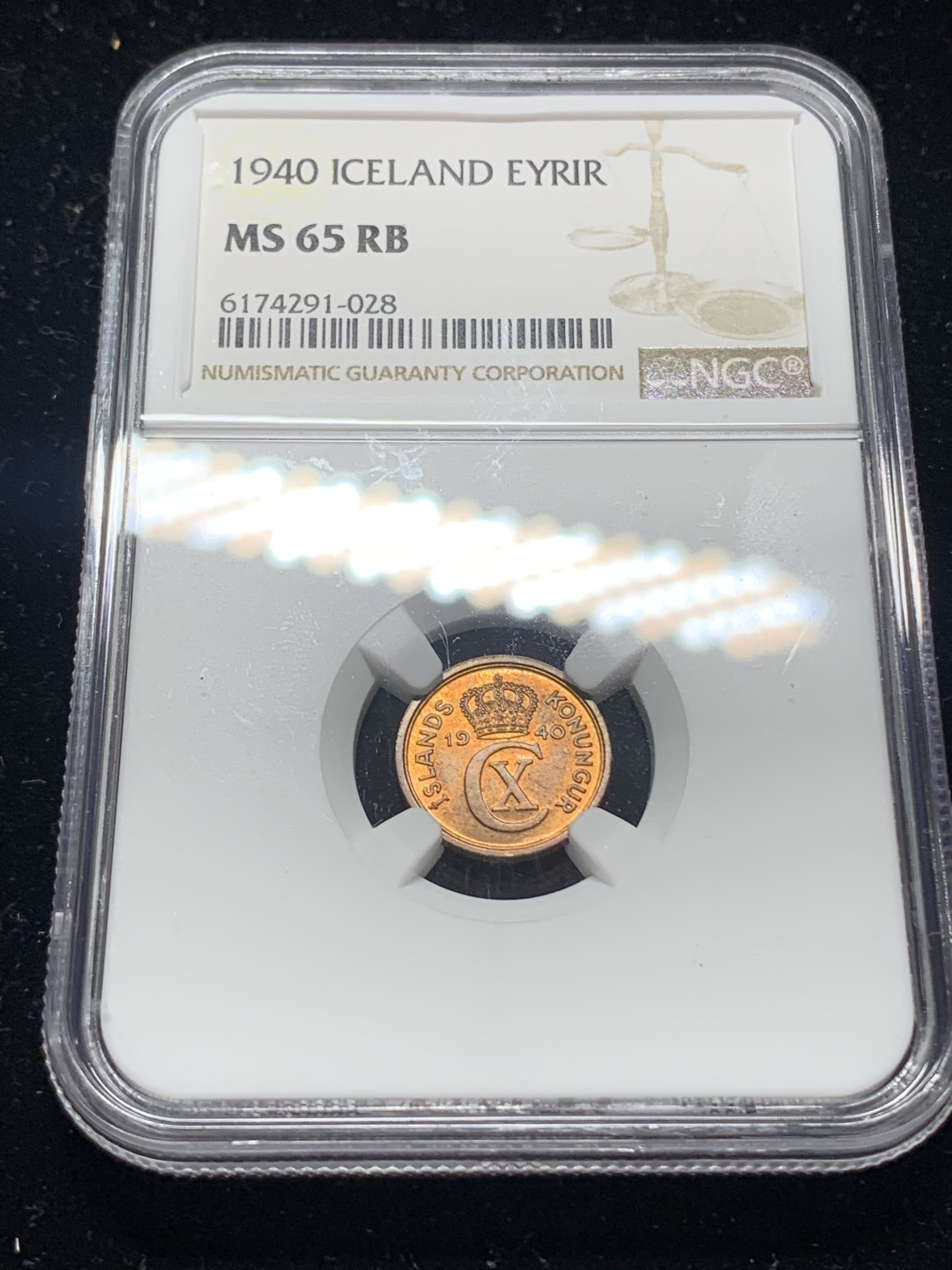 《竞宝斋》钱币微拍-第5场（0佣金包邮） NGC MS65RB 冰岛 1940年铜币 冠军分数 状态难得