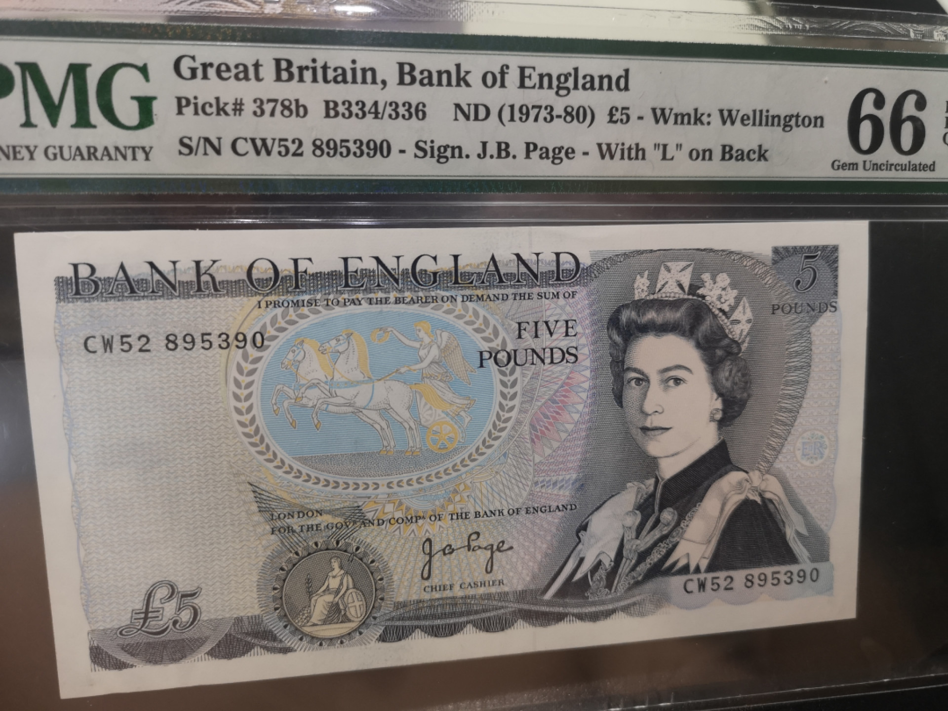 《外钞收藏家》第一百二十八期拍卖 1973-80年 D序列5镑 PMG66 单雕