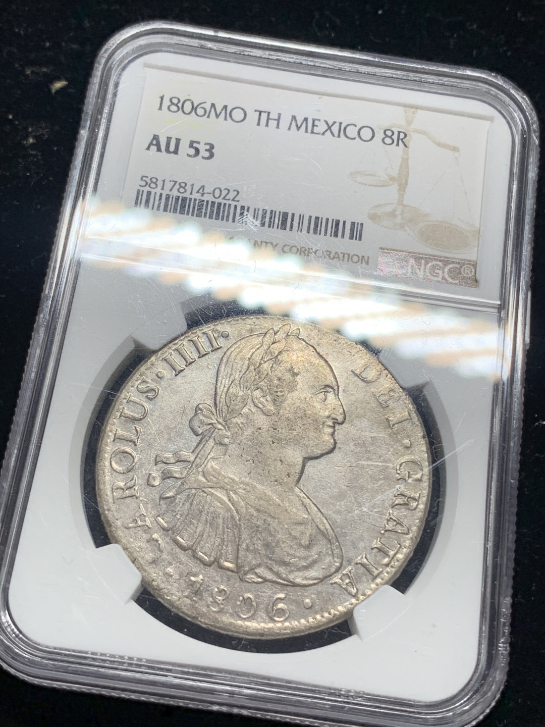 《竞宝斋》钱币微拍-第5场（0佣金包邮） NGC au53 原味好品  墨西哥 卡洛斯四世  1806 mo   8R大银币