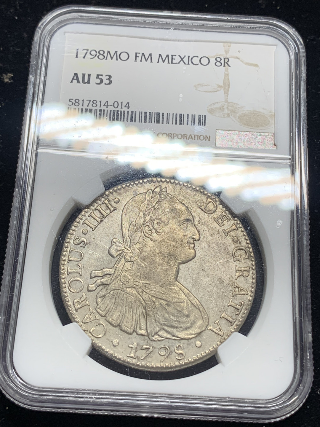 《竞宝斋》钱币微拍-第5场（0佣金包邮） NGC au53  墨西哥 卡洛斯四世  1798 mo 8R大银币