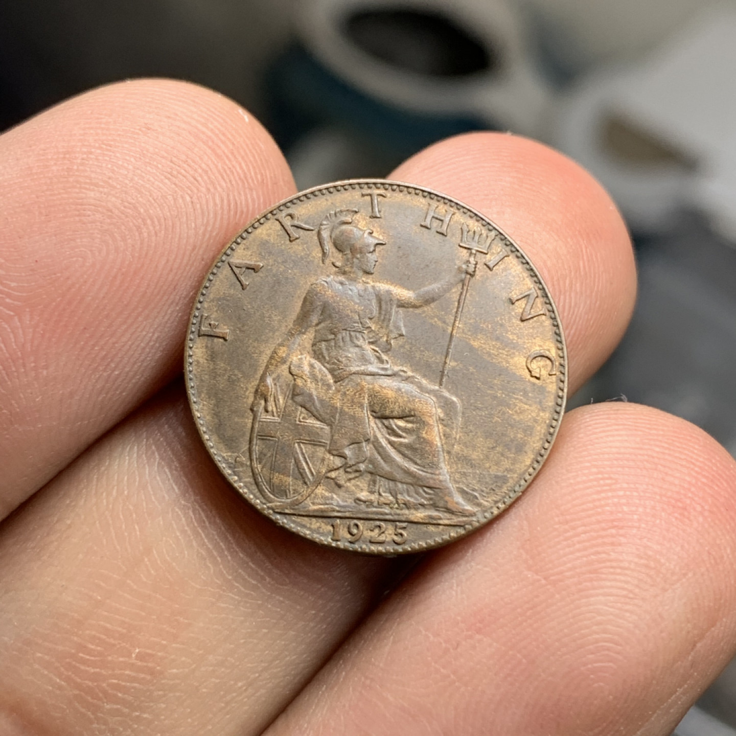 《竞宝斋》钱币微拍-第5场（0佣金包邮） 8枚合集：1953年半克朗，1961年法国1法郎，1925年乔六法新，1959年1美分，1979意大利50里拉，1989香港1毫，1977登基25周年克朗，2020鼠年10元