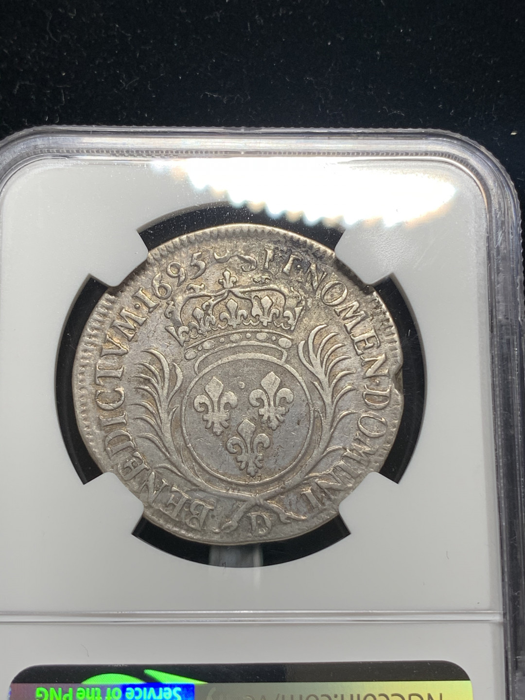 《竞宝斋》钱币微拍-第5场（0佣金包邮） NGC-VF20 法国路易十四 太阳神 1695年 里昂造币厂 1/2埃居 银币 第二名