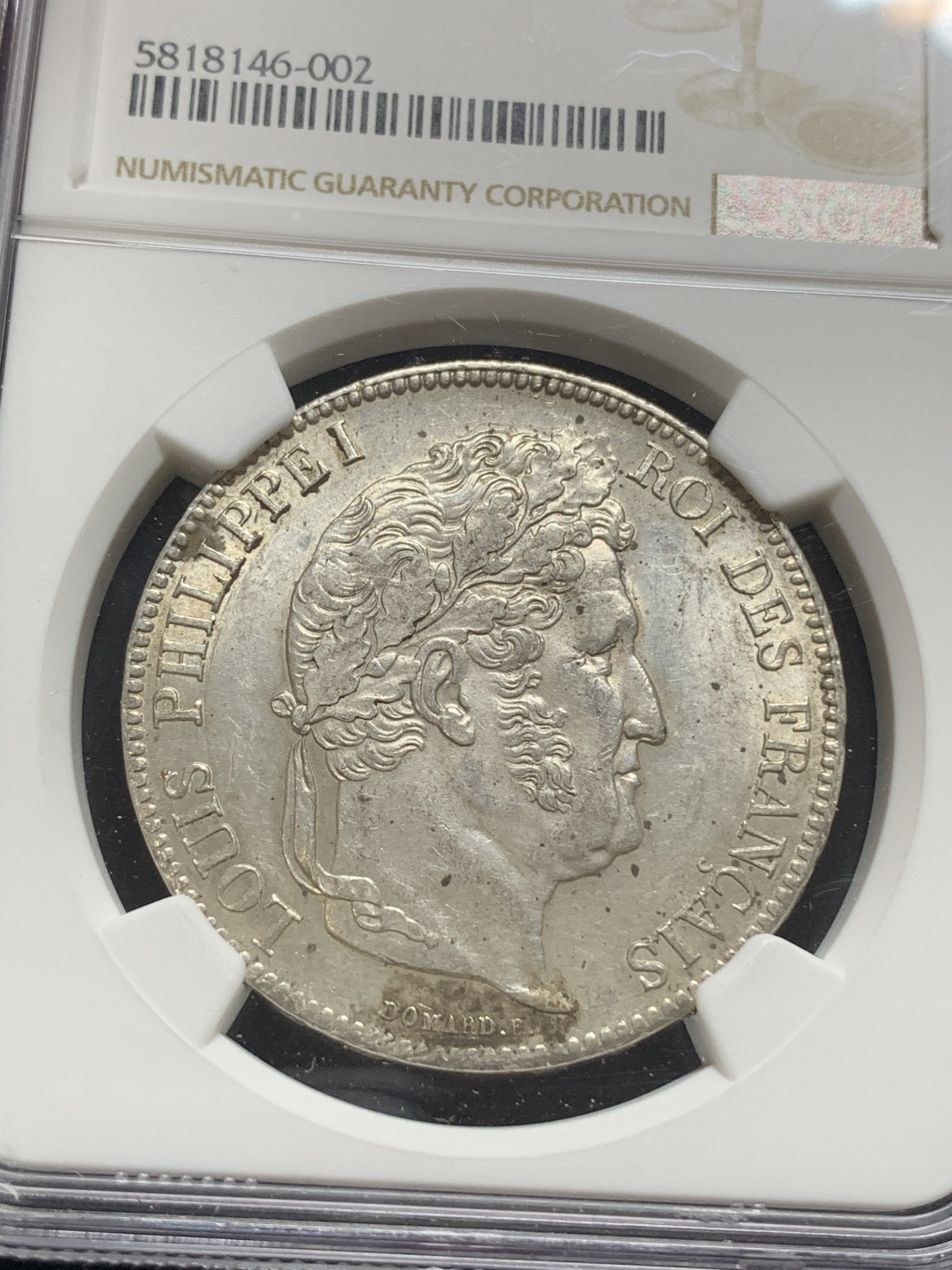 《竞宝斋》钱币微拍-第5场（0佣金包邮） NGC-AU58 法国 菲利普一世 1840年 5法郎 原光银币 第二名 好品非常稀少