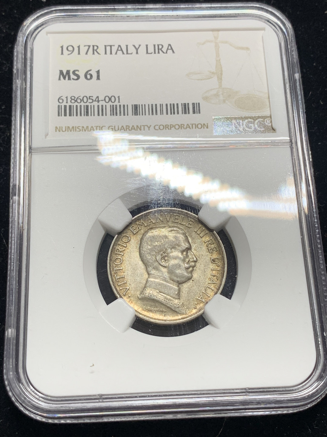 《竞宝斋》钱币微拍-第5场（0佣金包邮） NGC-MS61 意大利1917年 胜利马车 1里拉 原味带彩 银币