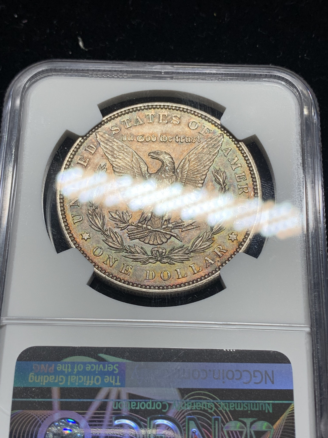 《竞宝斋》钱币微拍-第5场（0佣金包邮） NGC-MS64 美国1885年 摩根1元 五彩 银币