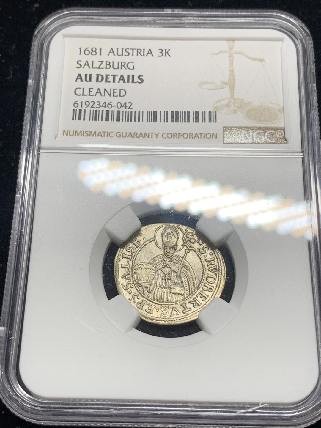 《竞宝斋》钱币微拍-第5场（0佣金包邮） NGC-AU 奥地利 萨尔兹堡 1681年 3K 银币 少见品种 此品种已经很难得