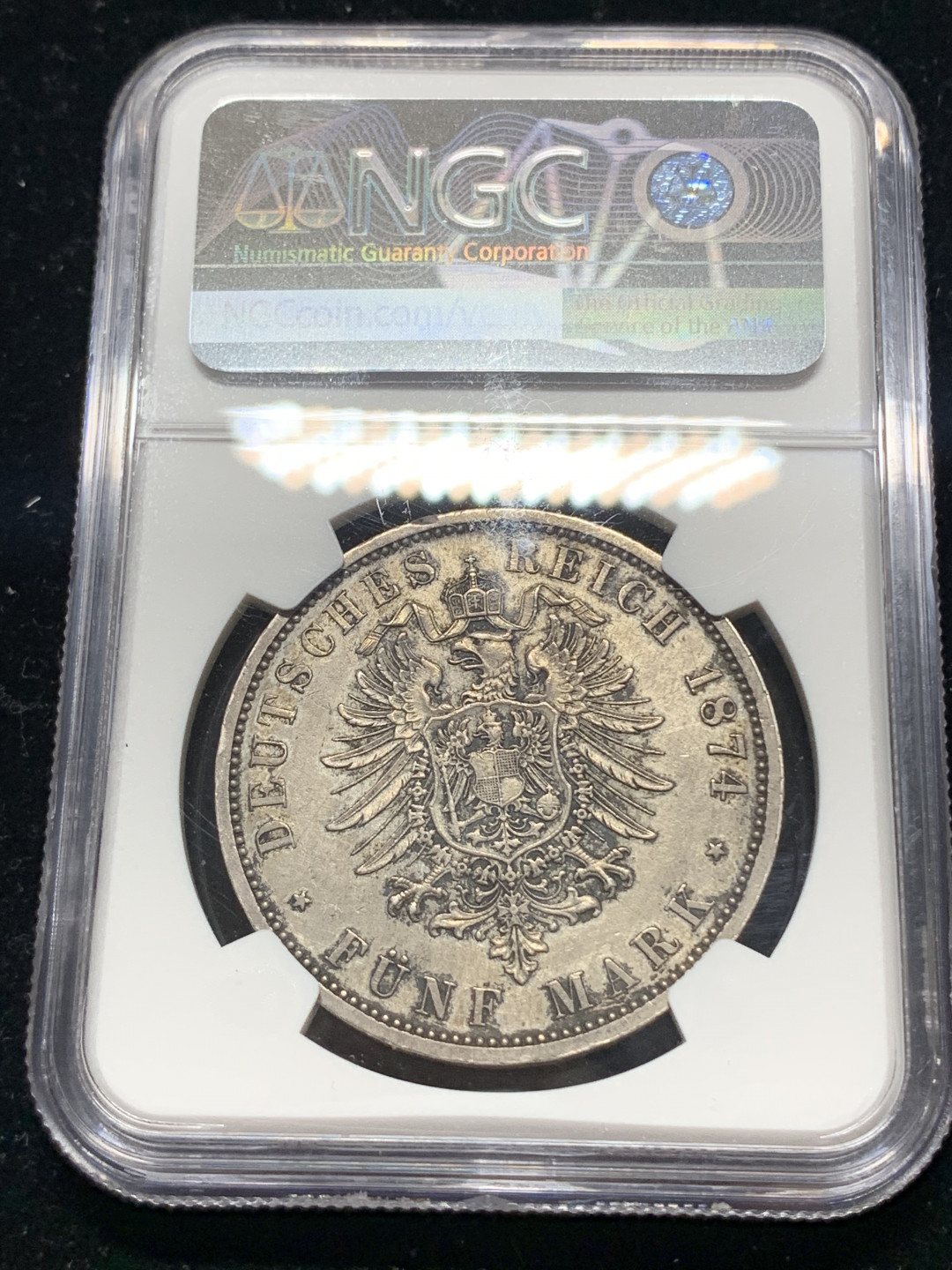 《竞宝斋》钱币微拍-第5场（0佣金包邮） NGC-AU 德国普鲁士 1874年 威廉一世 5马克 银币 可砸盒博分 裸币AU品大概1500元+