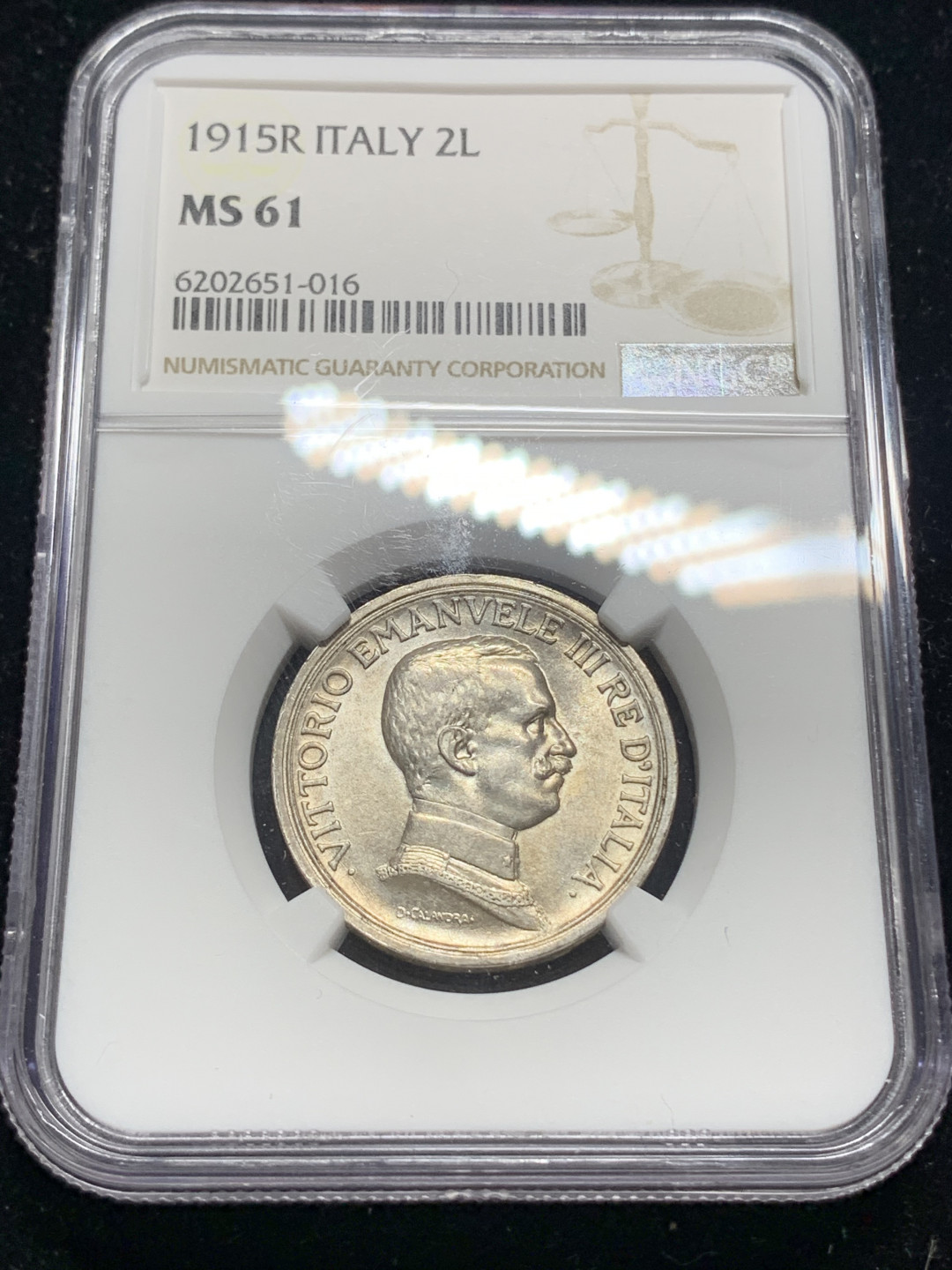 《竞宝斋》钱币微拍-第5场（0佣金包邮） NGC-MS61 意大利1915年 胜利马车 2里拉 原光好品 银币