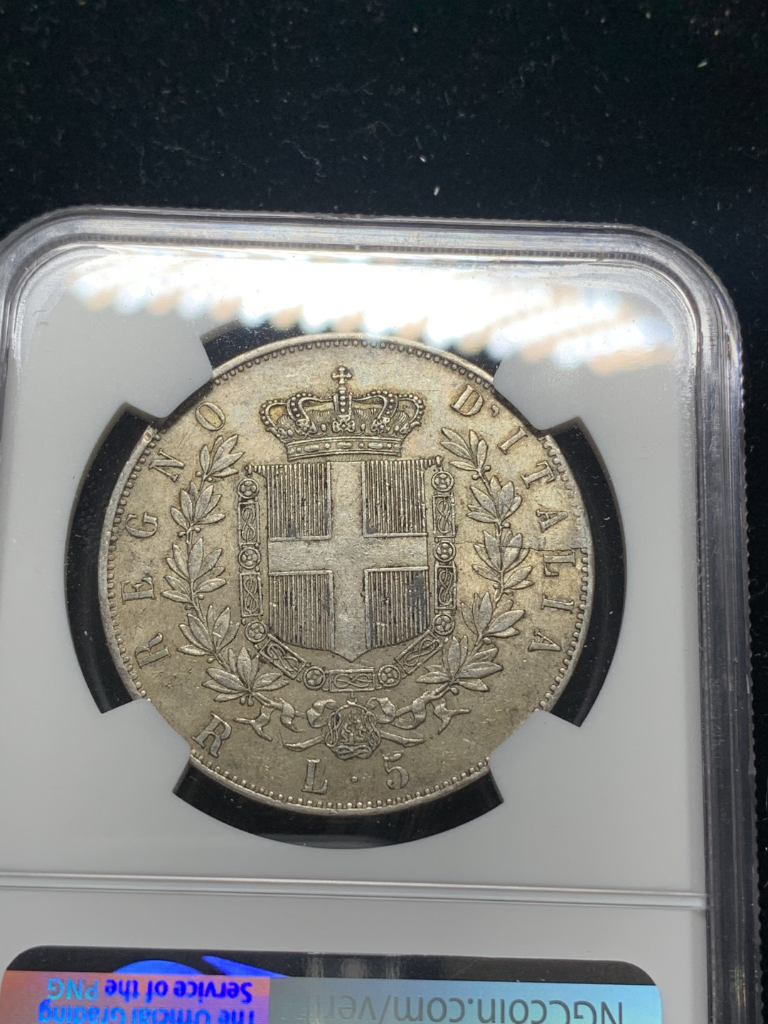 《竞宝斋》钱币微拍-第5场（0佣金包邮） NGC-AU55 意大利 1876年 罗马造币厂 5里拉 原味带光 大银币