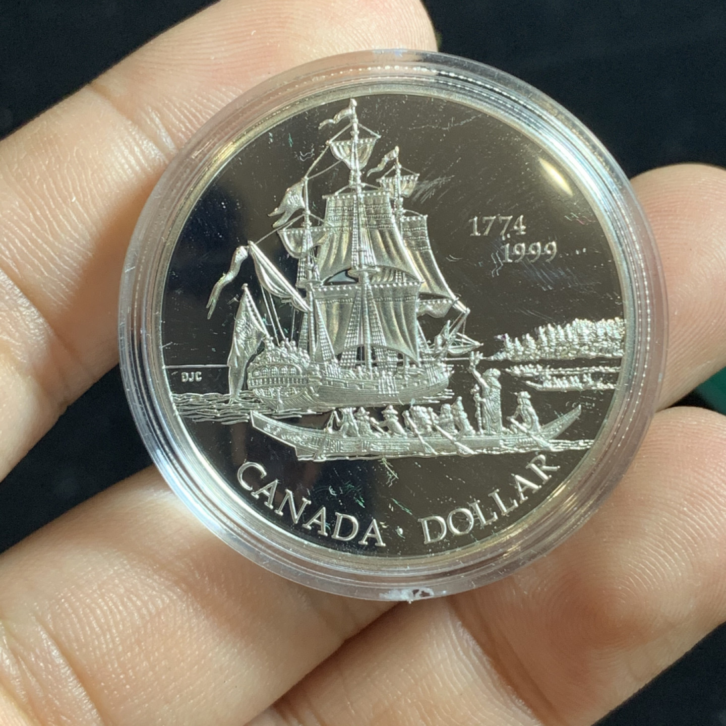 《竞宝斋》钱币微拍-第5场（0佣金包邮） 925银，原盒证书加拿大1999年 夏洛特岛225周年纪念 1元 银币精铸币PROOF