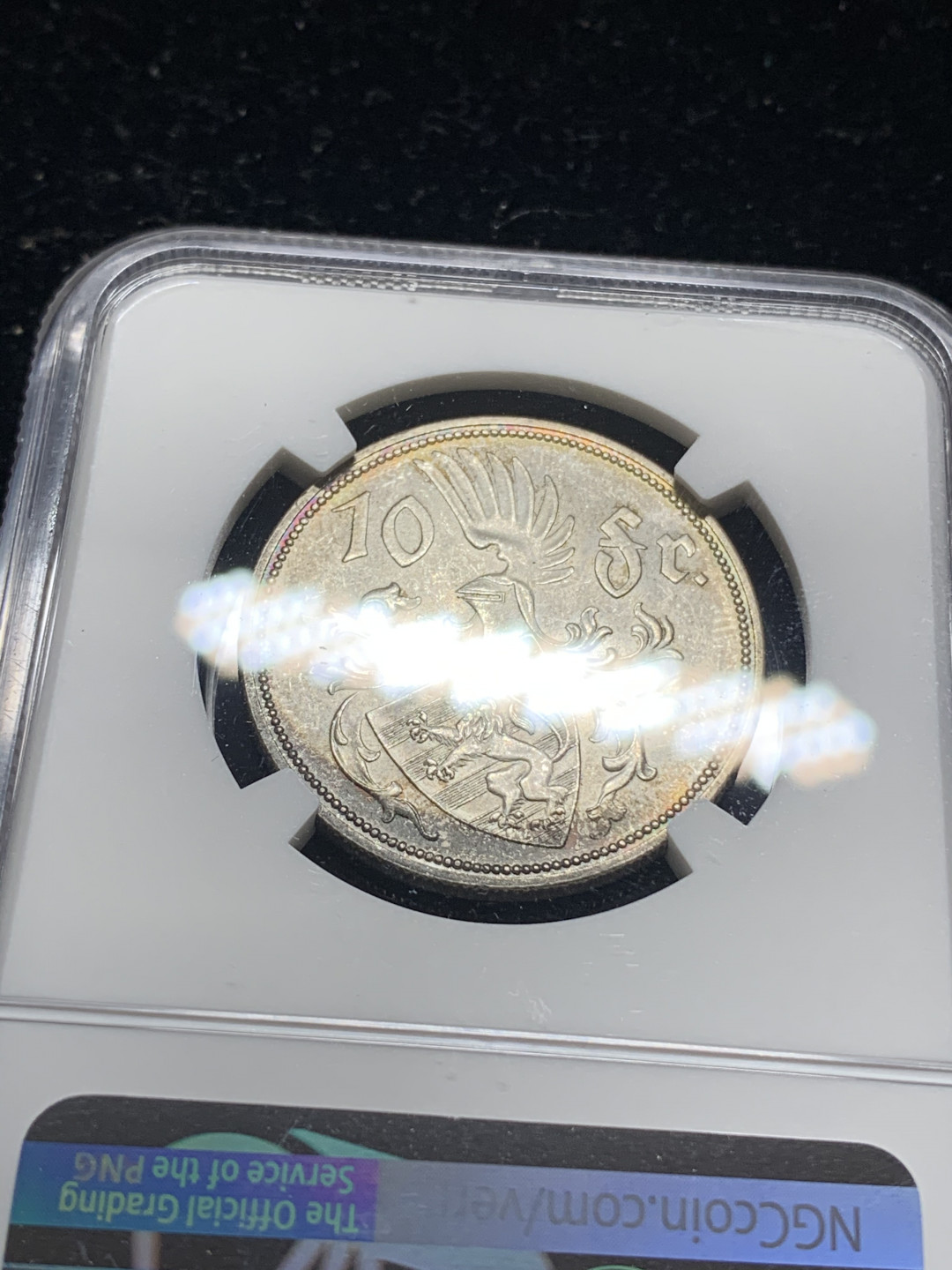 《竞宝斋》钱币微拍-第5场（0佣金包邮） NGC-MS64 卢森堡1929年 夏洛特 10法郎 月牙彩 原光银币