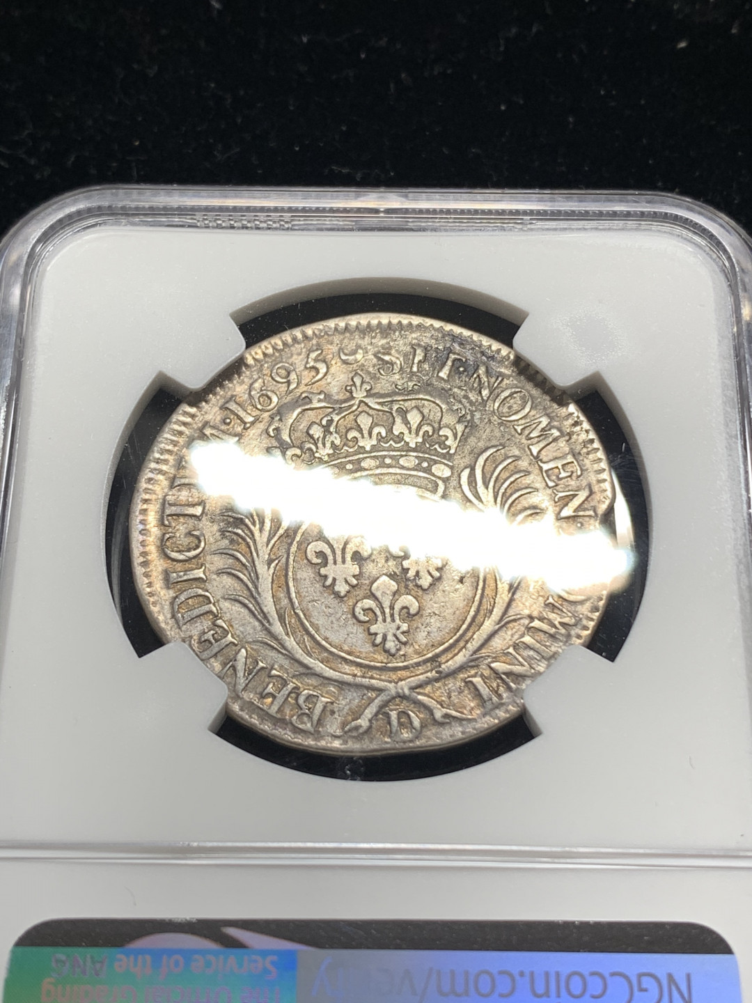 《竞宝斋》钱币微拍-第5场（0佣金包邮） NGC-VF20 法国路易十四 太阳神 1695年 里昂造币厂 1/2埃居 银币 第二名