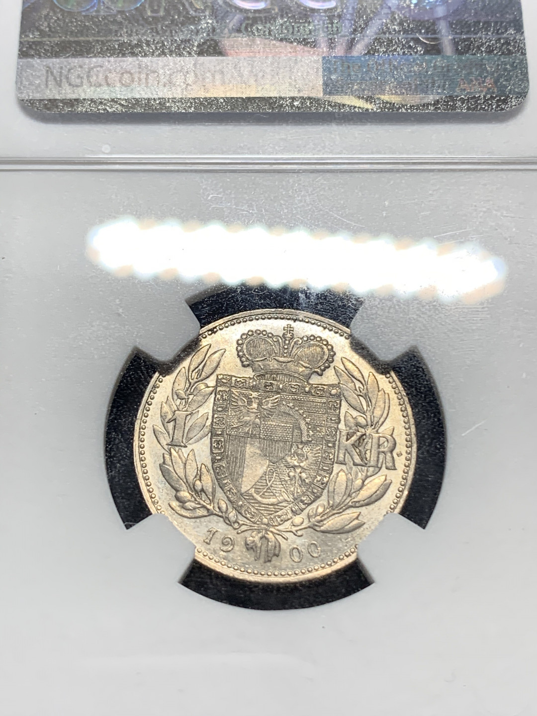 《竞宝斋》钱币微拍-第5场（0佣金包邮） NGC-MS63 列支敦士顿 1900年 1克朗 原光 银币