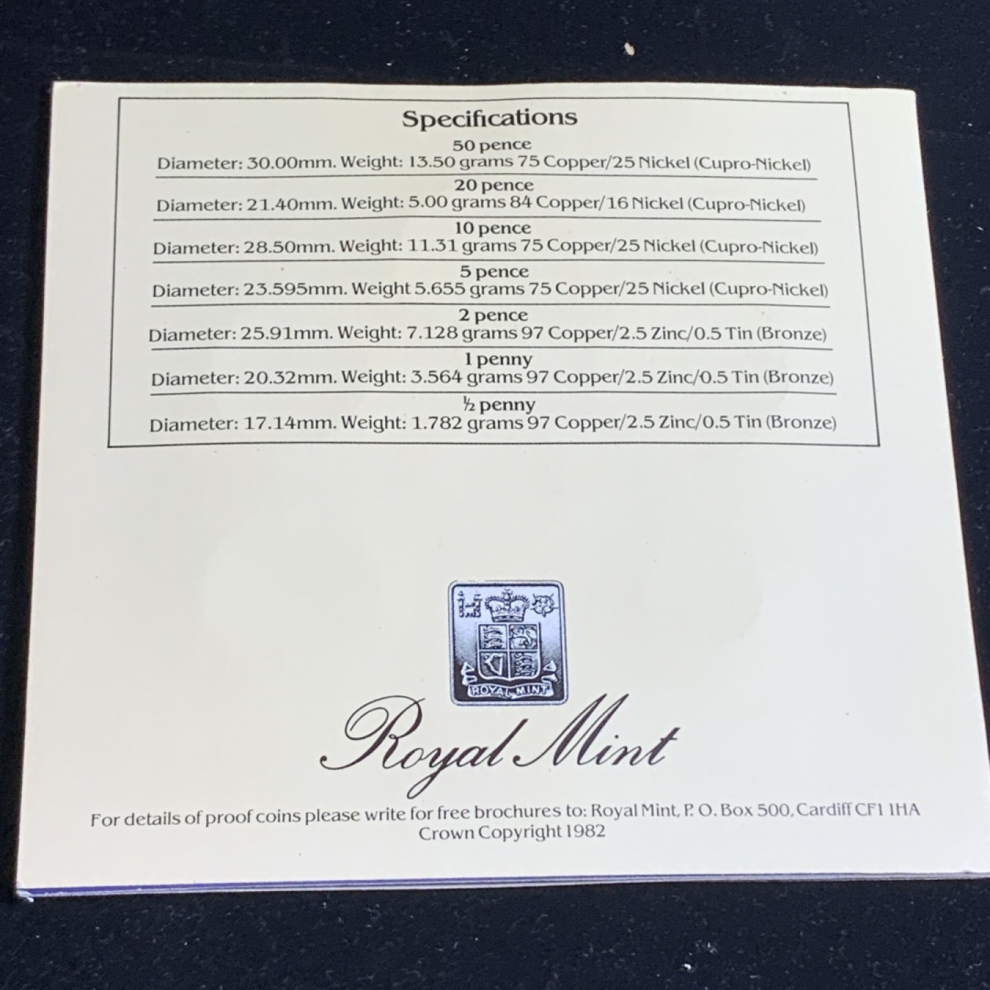 《竞宝斋》钱币微拍-第5场（0佣金包邮） 原装英国 1982年 7枚装卡装精制套币 包装有脱落