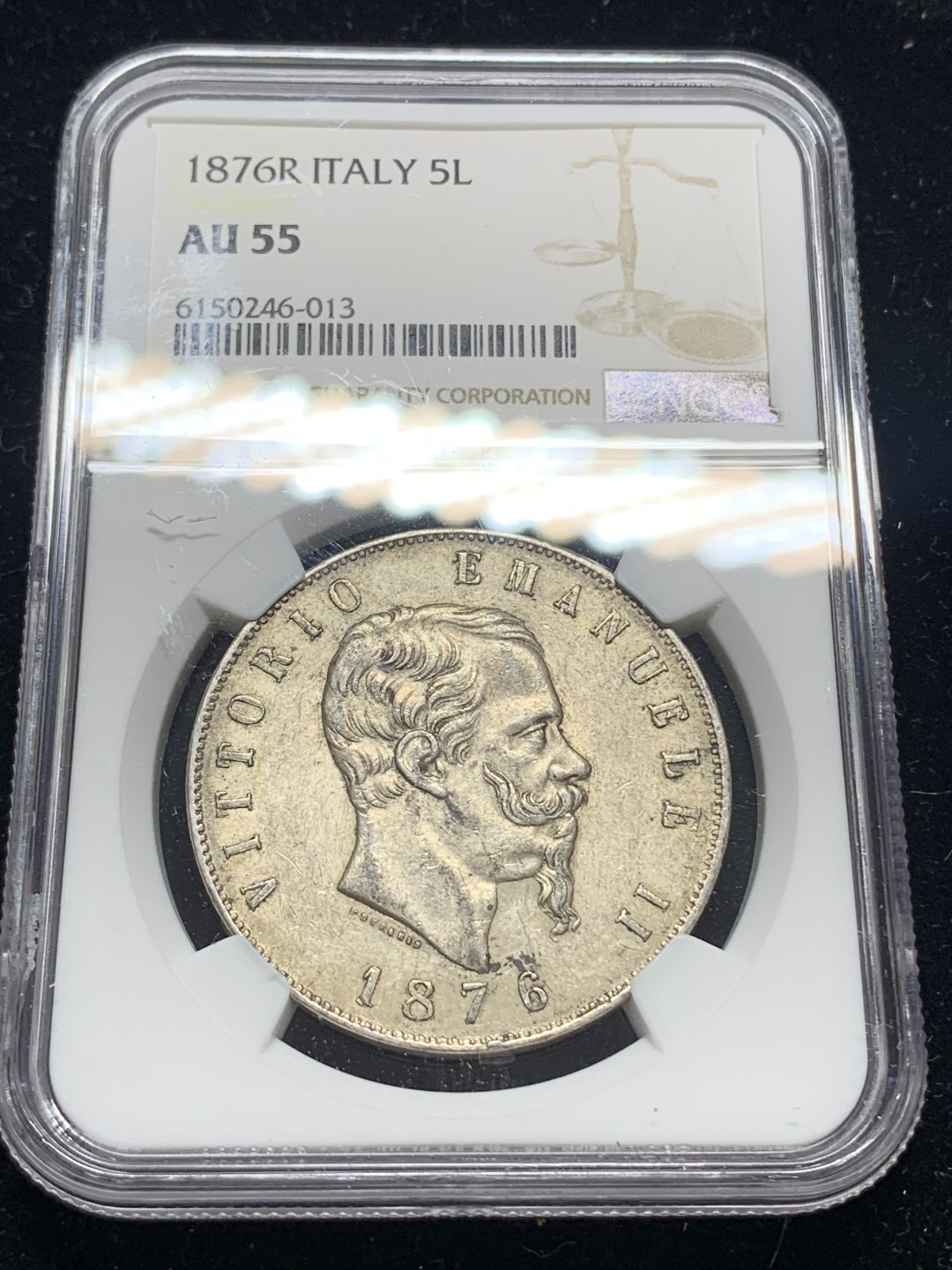 《竞宝斋》钱币微拍-第5场（0佣金包邮） NGC-AU55 意大利 1876年 罗马造币厂 5里拉 原味带光 大银币